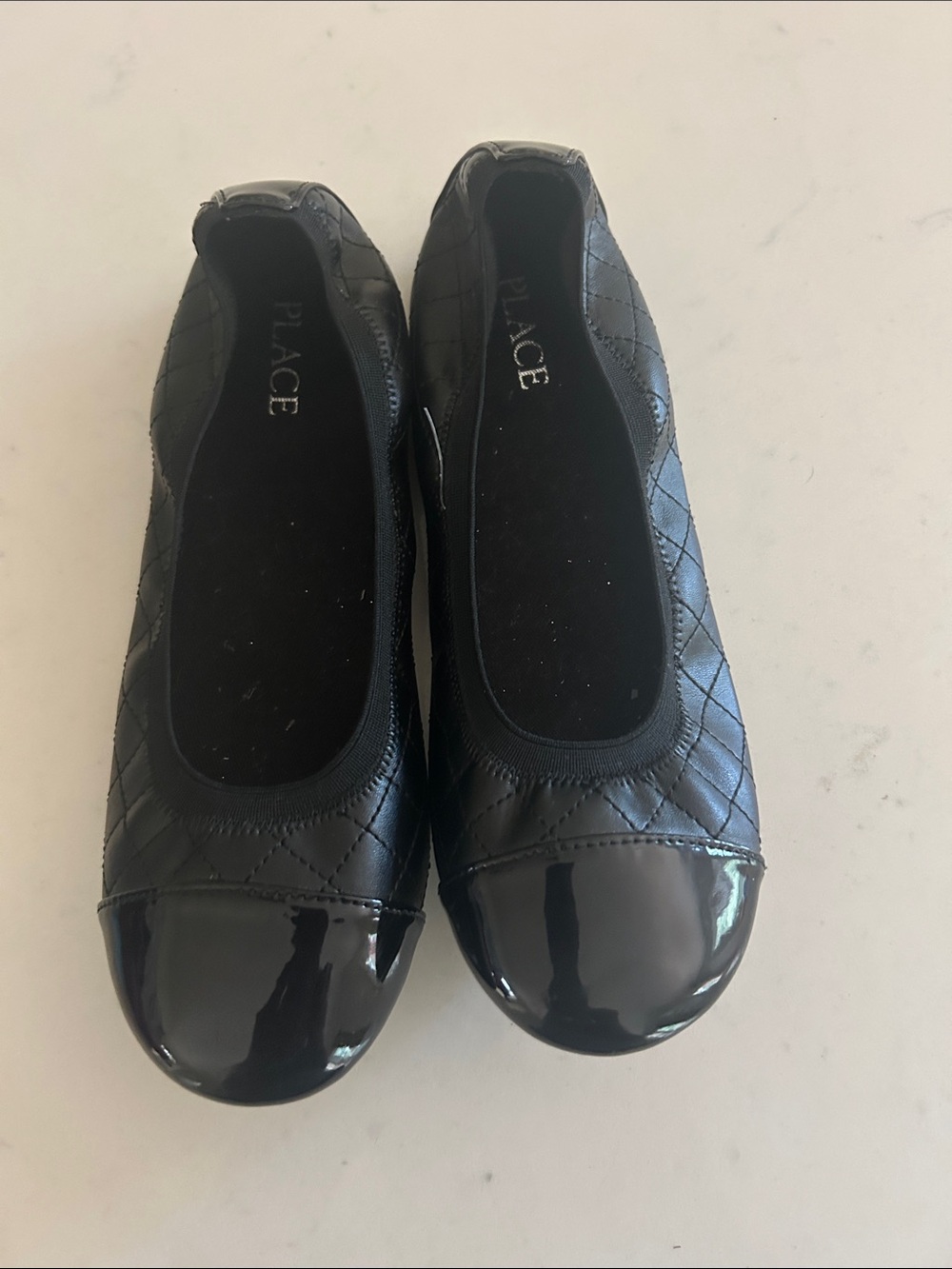 PLACE Black Quilted Ballet Flats with Patent Toe